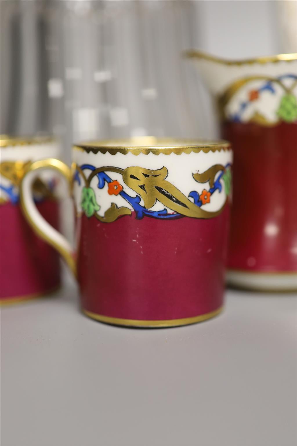 A Royal Albert coffee service and a pair of cut glass decanters